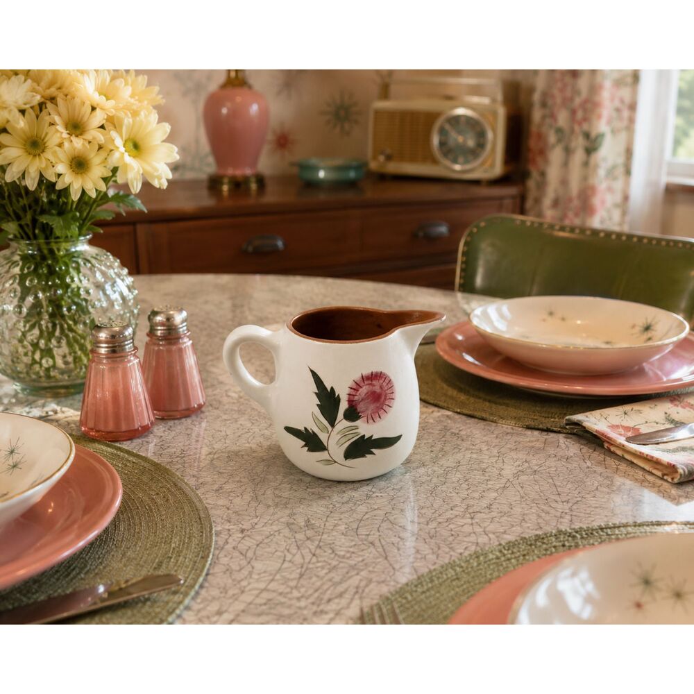Vintage Stangl Pottery Creamer Thistle Pattern 6oz MCM Pink Floral 3.25" high